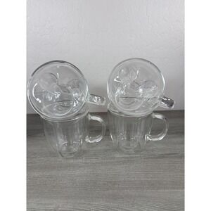 JoyJolt Disney Mickey Mouse 3D Double Wall Insulated Glass Mugs 10oz Set of 4